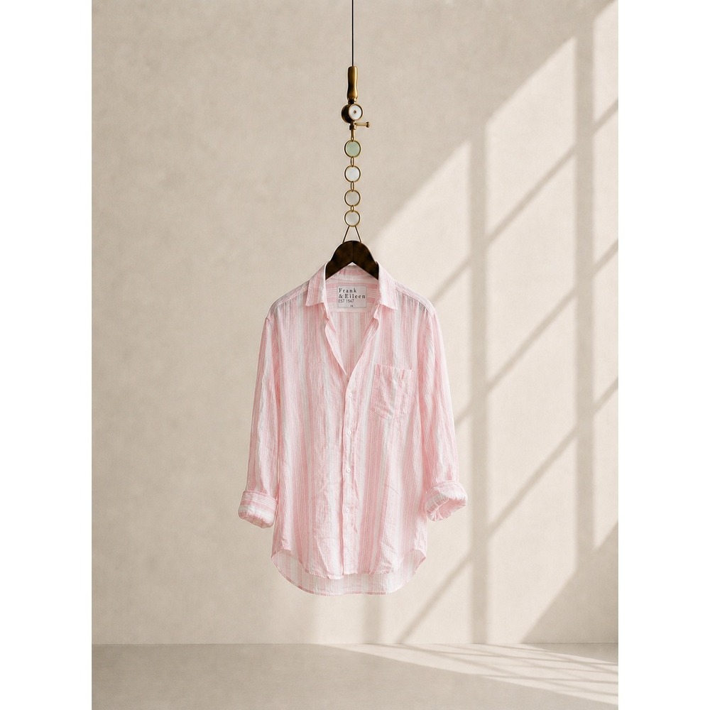 Frank & Eileen‎ The Eileen XS Pink White Stripe Linen Oversized Button Up Italy